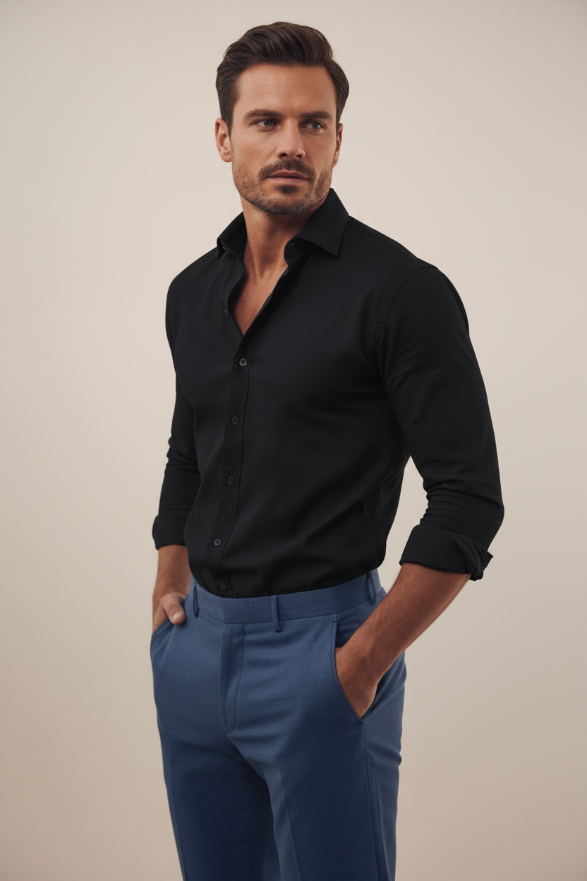 Men’s classic long sleeve button shirt with structured collar