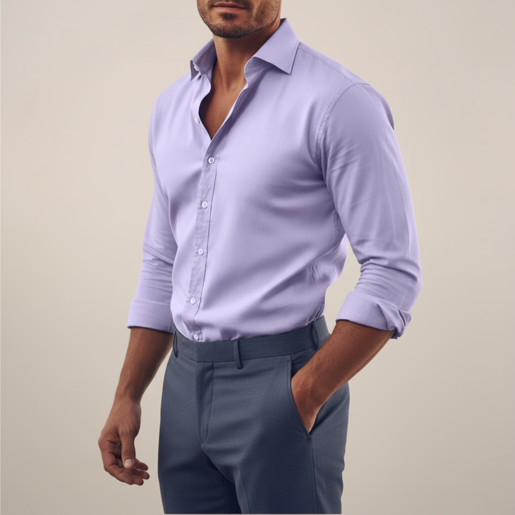 Men’s classic long sleeve button shirt with structured collar