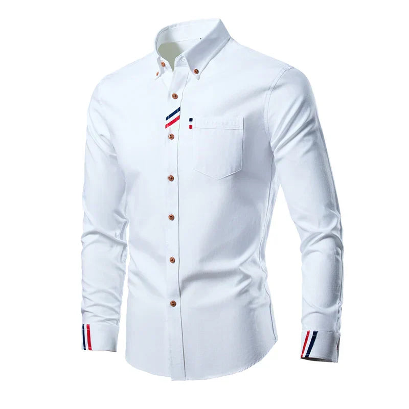 White dress shirt with colorful accents on a white background