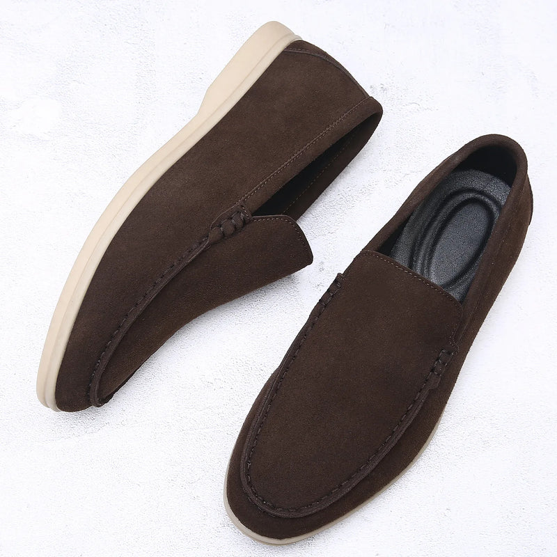 Pair of brown loafers on a white background