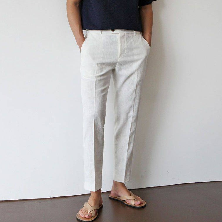 Men’s linen straight leg trousers breathable lightweight fit