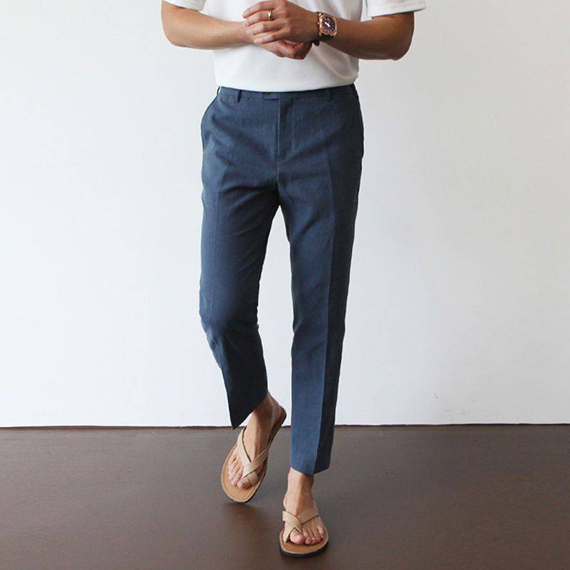 Men’s linen straight leg trousers breathable lightweight fit