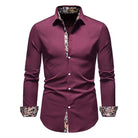 Purple shirt with floral cuffs and collar on a white background