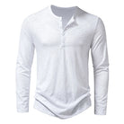 White long-sleeve henley shirt on a white background