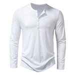 White long-sleeve henley shirt on a white background