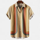 Beige shirt with colorful stripe pattern on a white background