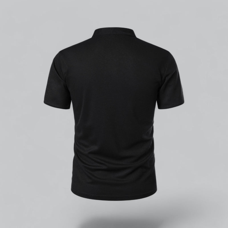 Black polo shirt on a gray background