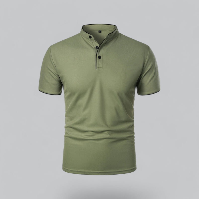 Green polo shirt on a gray background