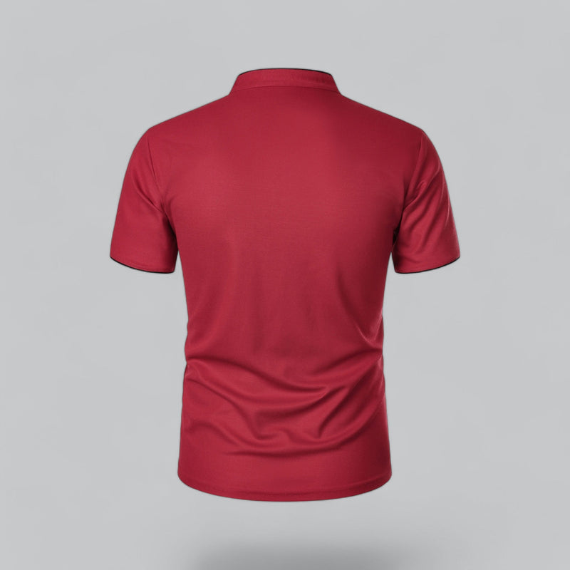 Red polo shirt on a gray background