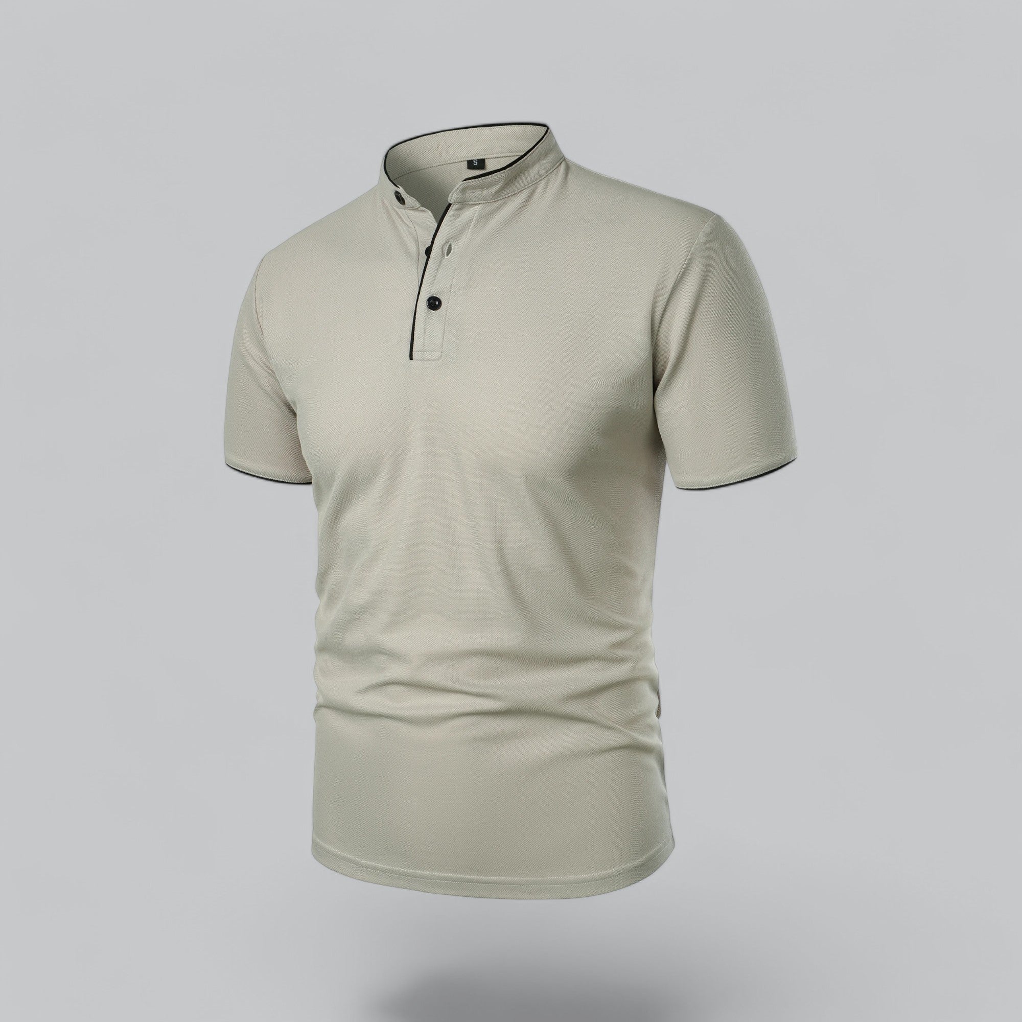 Beige polo shirt on a light gray background