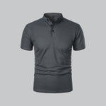 Gray polo shirt on a light gray background