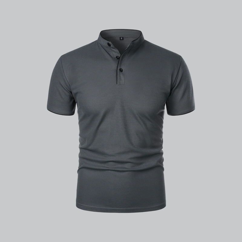 Gray polo shirt on a light gray background