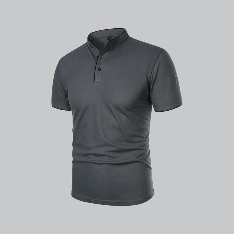 Gray polo shirt on a light gray background