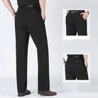 Black pants with a close-up inset on a white background