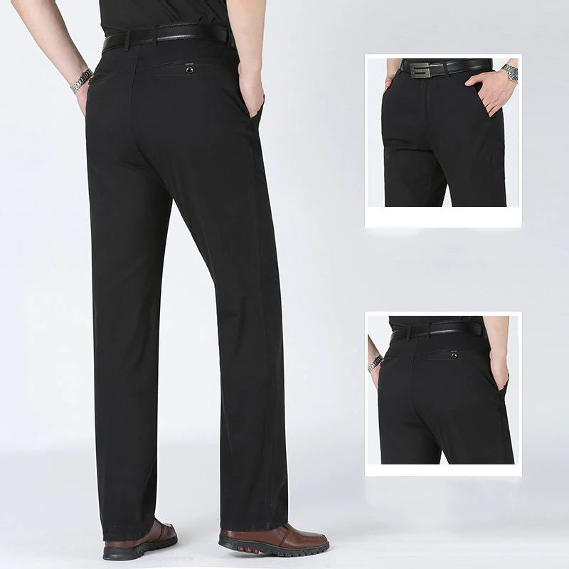 Black pants with a close-up inset on a white background