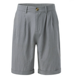 Gray shorts with a button on a white background