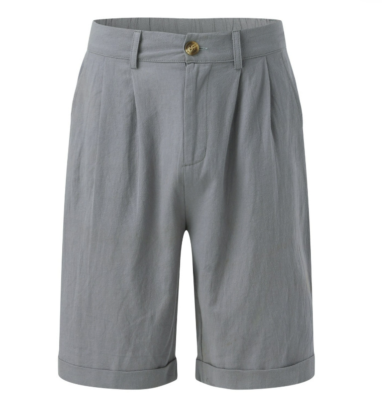 Gray shorts with a button on a white background