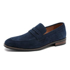 Blue suede loafer shoe on a white background