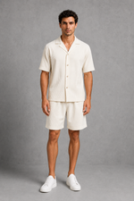 Men’s Textured Camp Collar Shirt & Drawstring Shorts Co-Ord Set