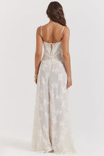Women’s Floral Bustier Gown with Sheer Overlay for Evening & Formal Wear