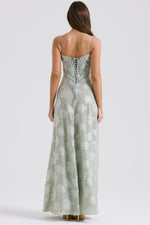 Women’s Floral Bustier Gown with Sheer Overlay for Evening & Formal Wear