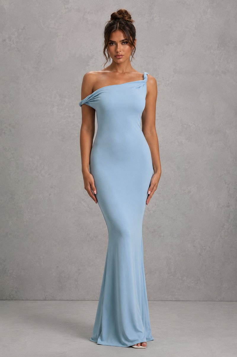 Women’s Asymmetric Bodycon Maxi Dress in Stretch Jersey for Evening & Formal Wear