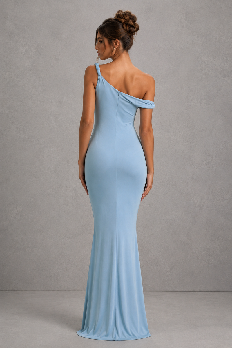 Women’s Asymmetric Bodycon Maxi Dress in Stretch Jersey for Evening & Formal Wear
