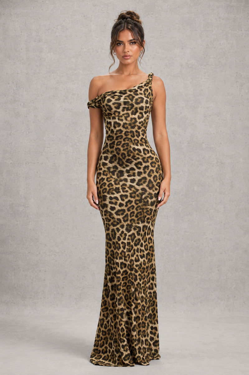 Women’s Asymmetric Bodycon Maxi Dress in Stretch Jersey for Evening & Formal Wear
