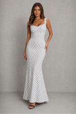 Women’s Backless Polka Dot Maxi Dress with Bow Detail for Formal & Occasion Wear