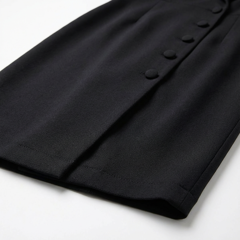 Black skirt with button details on a white background