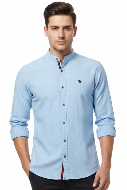 Light blue button-up shirt on a white background