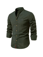 Green button-up shirt on a white background