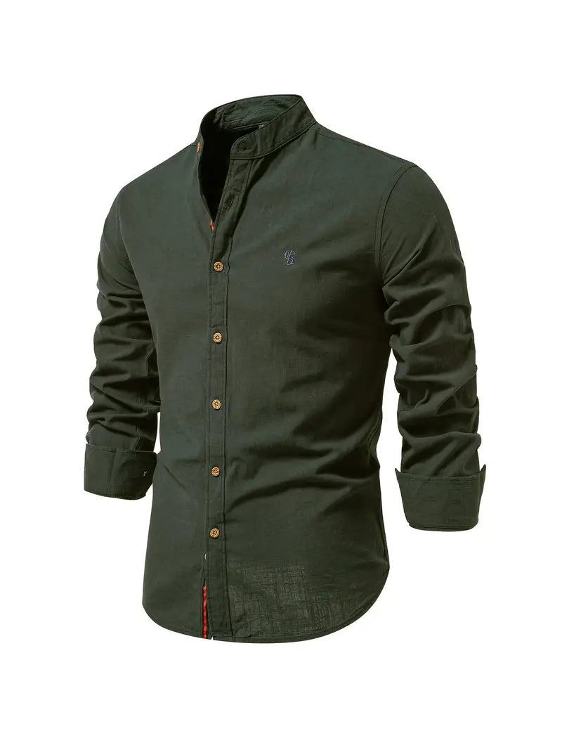 Green button-up shirt on a white background