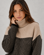 Women's Colour Block Roll Neck Jumper - Soft Knitted Winter Sweater