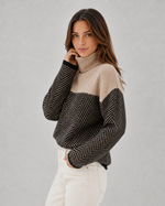 Women's Colour Block Roll Neck Jumper - Soft Knitted Winter Sweater
