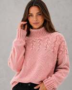 Women's Cable Knit Roll Neck Jumper - Soft Winter Sweater