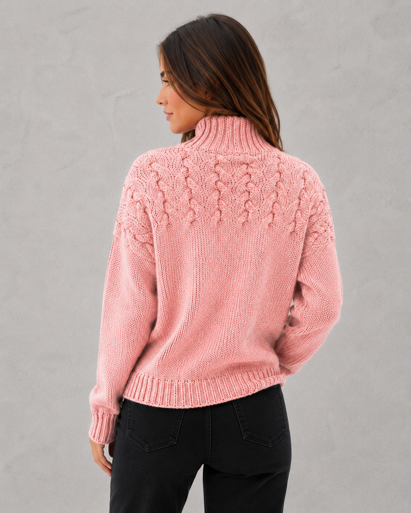 Women's Cable Knit Roll Neck Jumper - Soft Winter Sweater