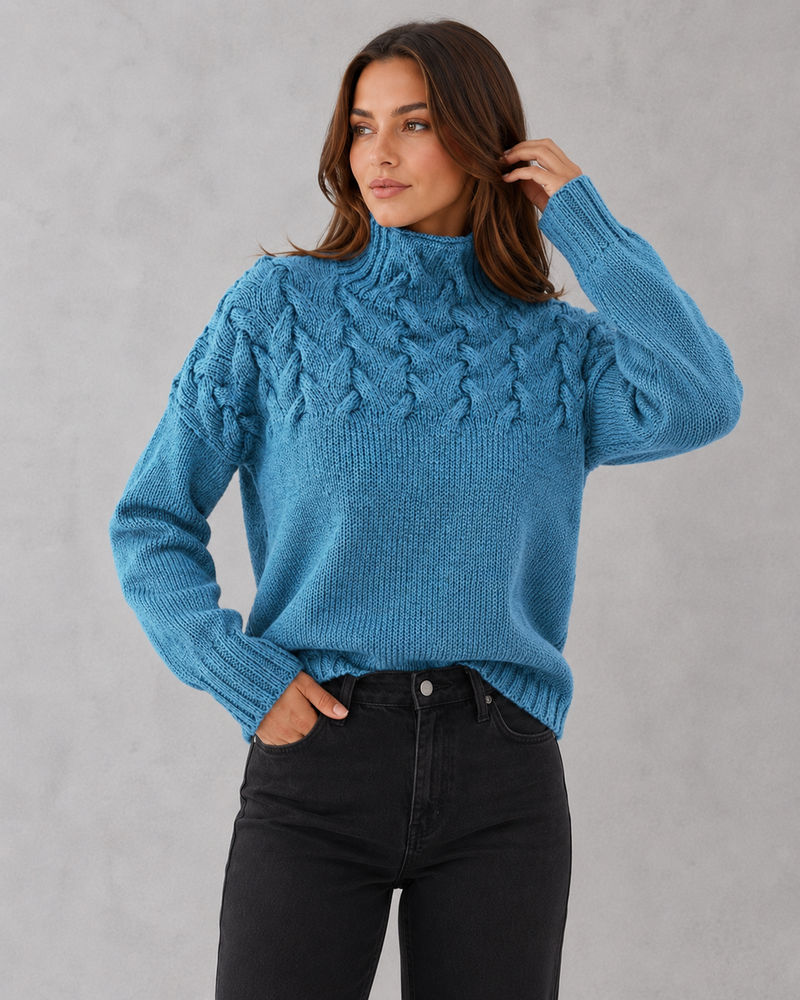 Women's Cable Knit Roll Neck Jumper - Soft Winter Sweater