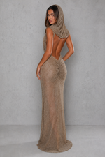 Women’s Cowl Neck Backless Ruched Maxi Dress