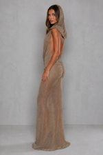 Women’s Cowl Neck Backless Ruched Maxi Dress