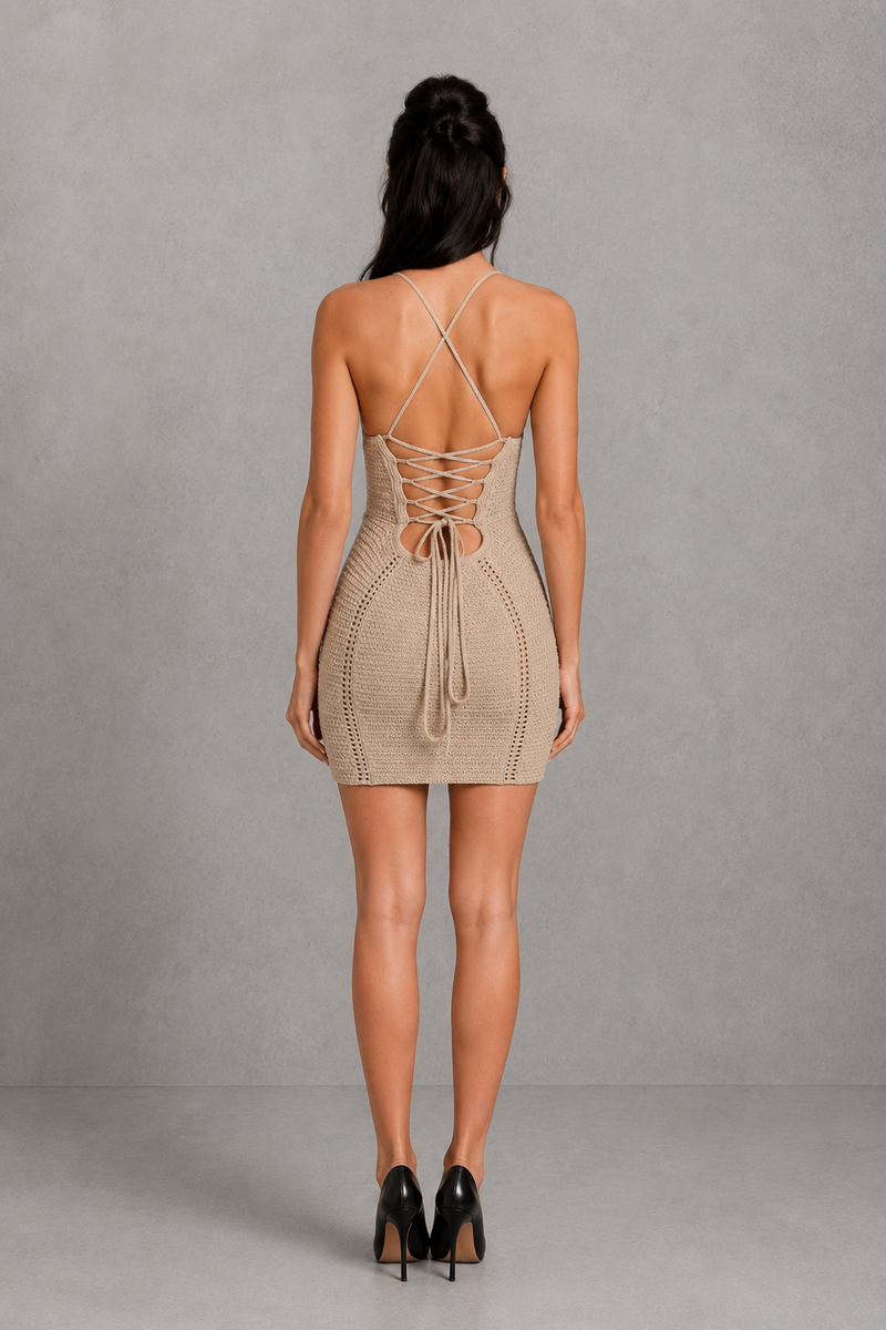 Women's Crochet Knit Mini Dress with Lace-Up Back for Parties & Summer – Craw-leigh