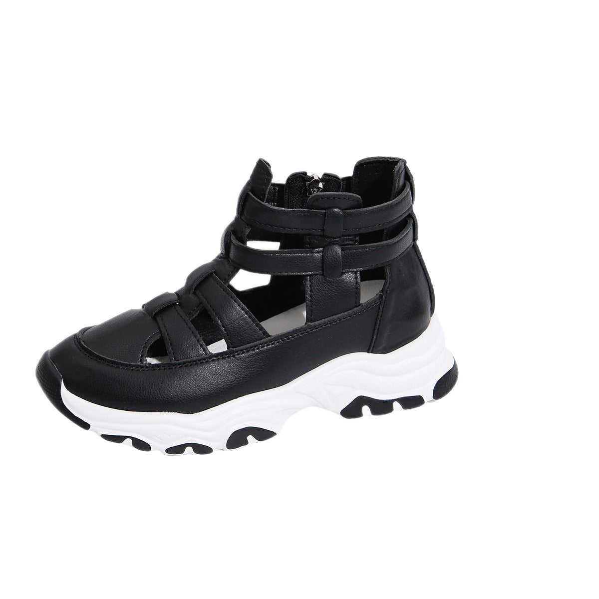 Black sandal with white sole on a white background