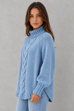 Women's Cable Knit Roll Neck Jumper - Soft Chunky Winter Sweater