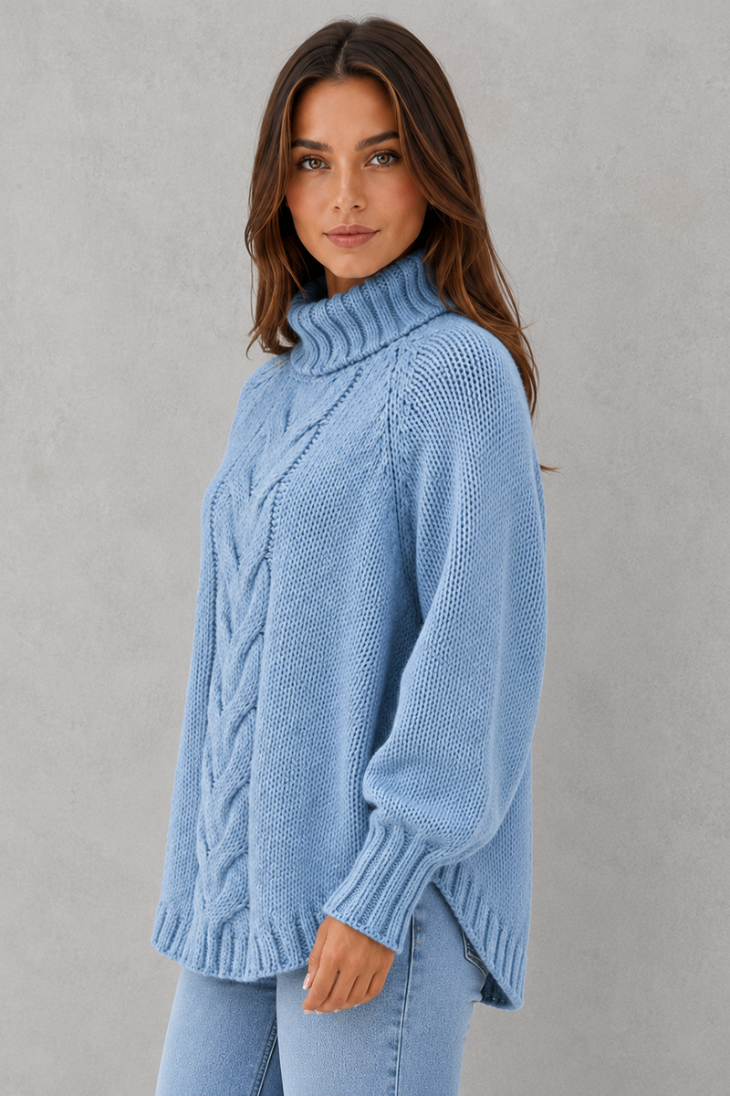 Women's Cable Knit Roll Neck Jumper - Soft Chunky Winter Sweater
