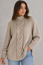 Women's Cable Knit Roll Neck Jumper - Soft Chunky Winter Sweater