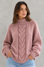 Women's Cable Knit Roll Neck Jumper - Soft Chunky Winter Sweater