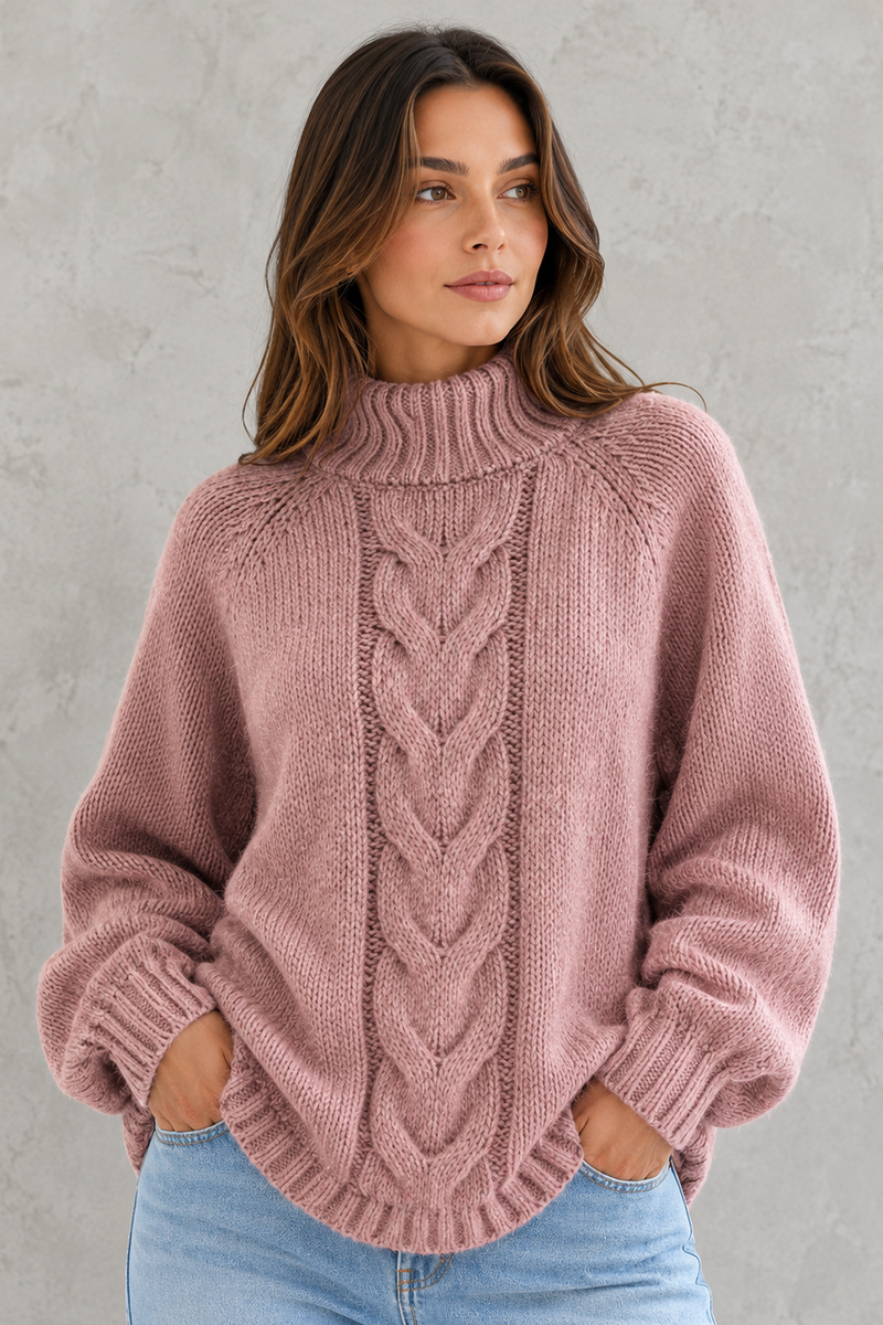 Women's Cable Knit Roll Neck Jumper - Soft Chunky Winter Sweater