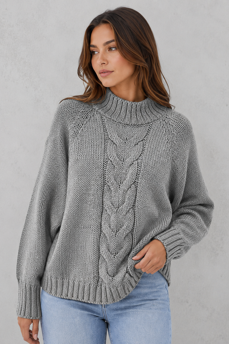 Women's Cable Knit Roll Neck Jumper - Soft Chunky Winter Sweater