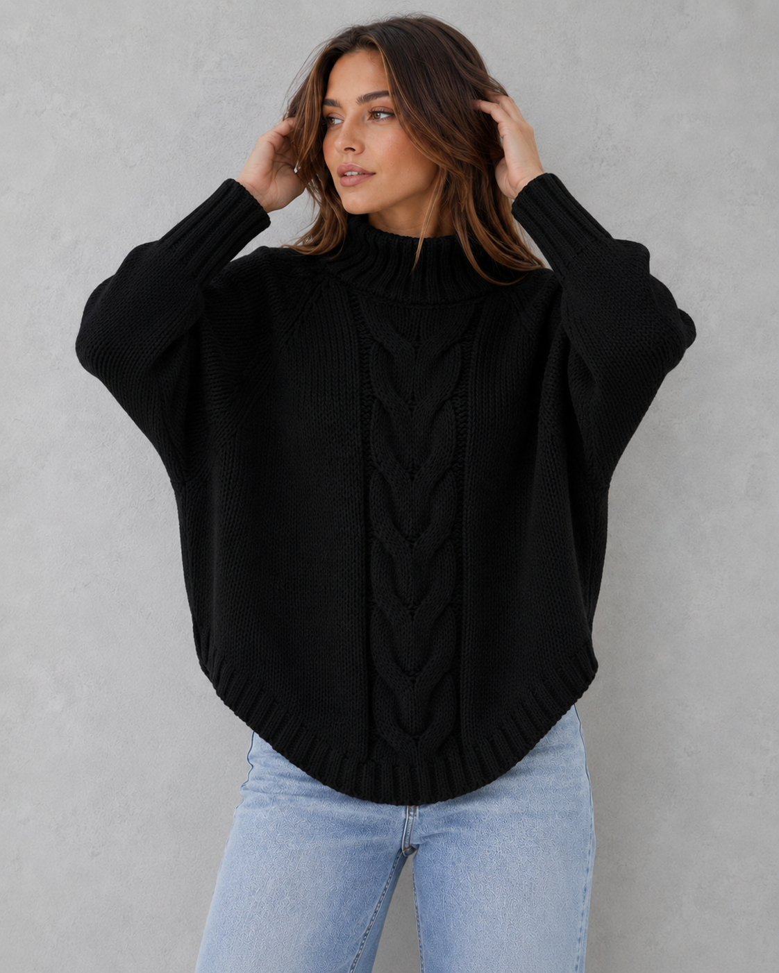 Women's Cable Knit Roll Neck Jumper - Soft Chunky Winter Sweater