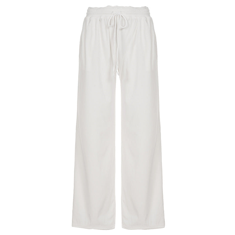 White wide-leg pants on a white background